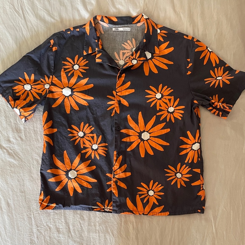 Zara Floral Camp Collar Shirt